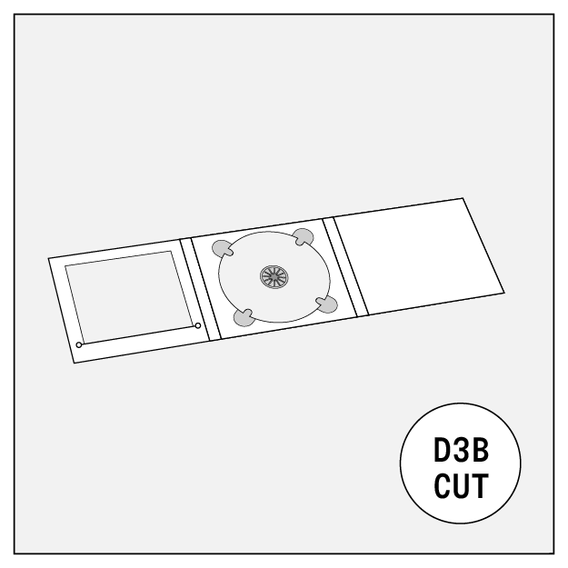 cd audio dvd disc cover 6-panel digipack with 1 tray in the middle and cut for booklet d3b cut